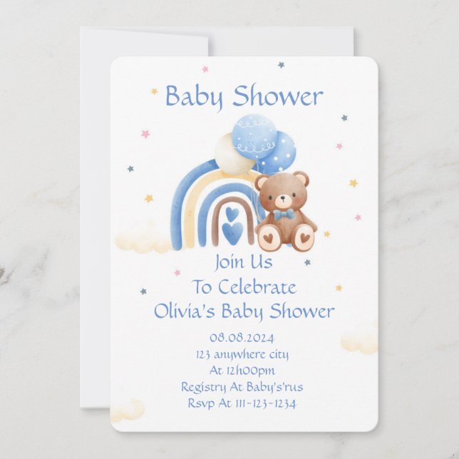 OSO TEDDY DE INVITACIÓN DE Baby Shower (Anverso)