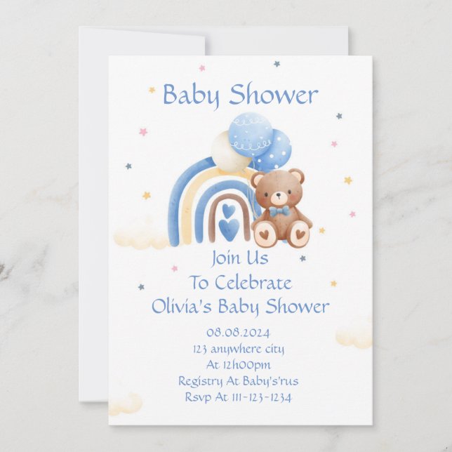 OSO TEDDY DE INVITACIÓN DE Baby Shower (Anverso)