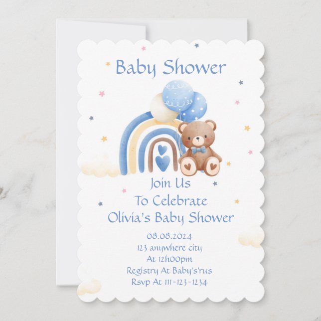 OSO TEDDY DE INVITACIÓN DE Baby Shower (Anverso)