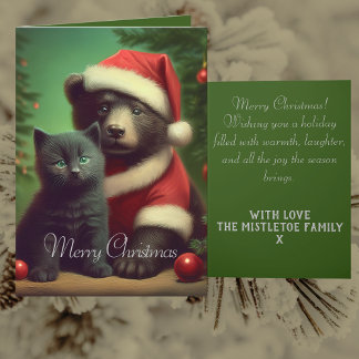Oso Vintage Personalizado y Gatito Negro Navidad