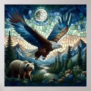 Oso y águila mosaicos en el arte Ai de las montaña