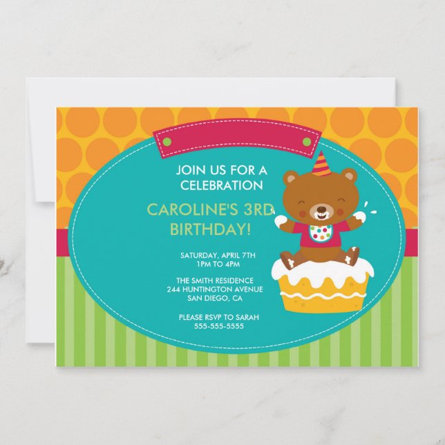 Oso y torta de peluche de la invitación de la (Anverso)
