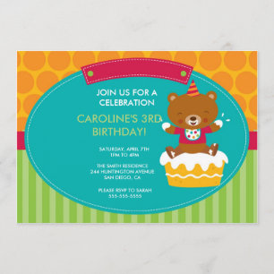 Oso y torta de peluche de la invitación de la