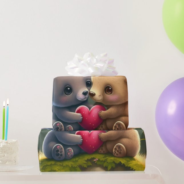 Osos curtidos enamorados Papel de envolver (Regalos de fiesta)