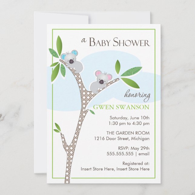 Osos de Koala - Invitaciones a la ducha para bebés (Anverso)