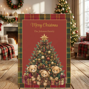 Osos de peluche vintage Árbol de Navidad Tartán Cu