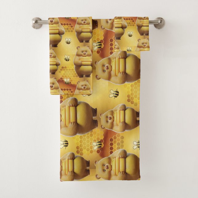 Osos dulces de miel y abejas Patrón sin foco 3D (In situ)
