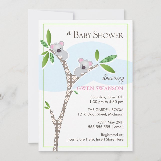 Osos Koala - Invitaciones a duchas para bebés para (Anverso)