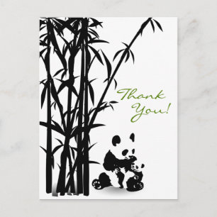 Osos Panda y Bambú Tarjeta Postal de Agradecimient