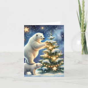 Osos Polares Bajo Tarjeta De Navidades De Noche Es
