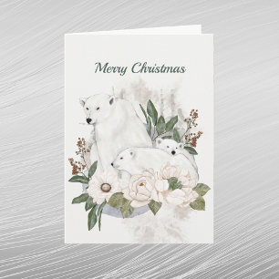 Osos Polares Blancos De Navidad Floral Acuarela