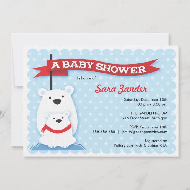 Osos polares| Invitaciones a la ducha para bebés d (Anverso)