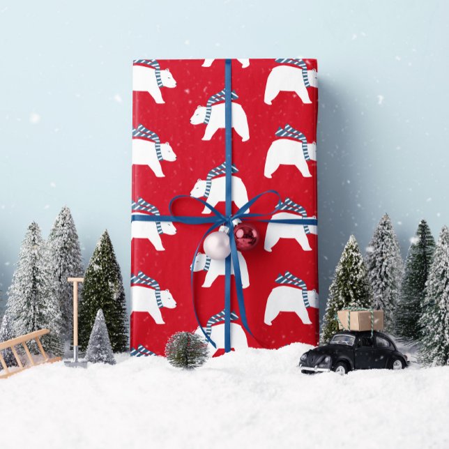 Osos Polares Mod - Rojo - Navidades Envolver Papel (Up your gifting game this year with this "Modern Polar Bear" gift wrap! By Clearlytangled Studio.)