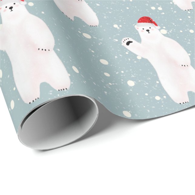 Osos polares navidades en papel envuelto con copos (Esquina del rollo)