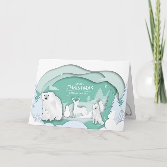Osos polares y lobo blanco Feliz Navidad Escena de (Anverso)