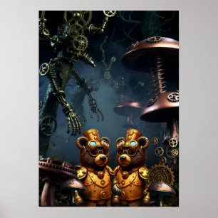 Osos Steampunk en el Arte de Fantasía del Bosque d