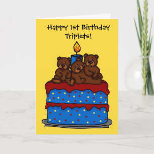 osos trillizos en la tarjeta de 1 cumpleaños