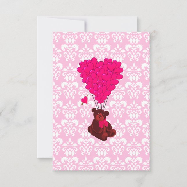 Osos y globos en forma de corazón sobre damasco ro (Anverso)