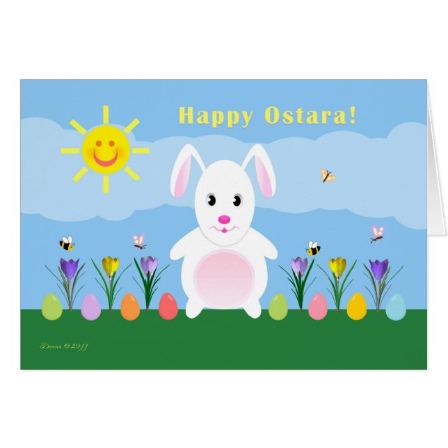 Ostara feliz - equinoccio vernal - conejo en (Anverso (Horizontal))
