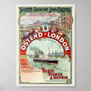 Ostend - Londres Póster Vintage Bélgica 1900