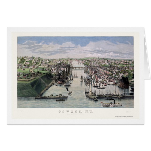 Oswego, mapa panorámico de NY - 1855 (Anverso (Horizontal))