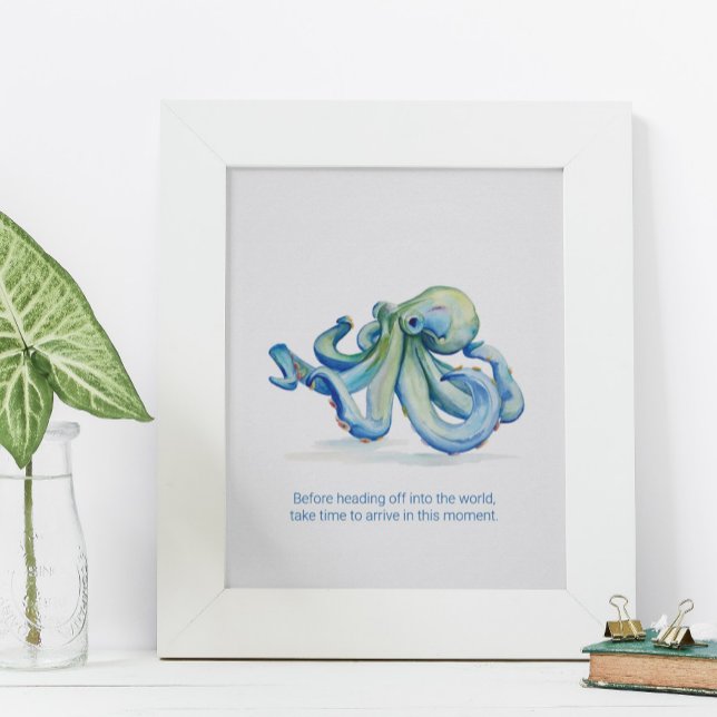 Otojo azul de acuarela con encanto de arte mural (Wall Art Charming Watercolor Blue Octopus posters custom print)