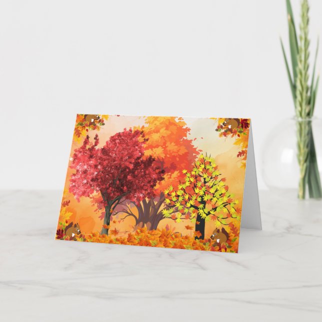 Otoño Árboles caídos deja tarjeta de saludo (Anverso)