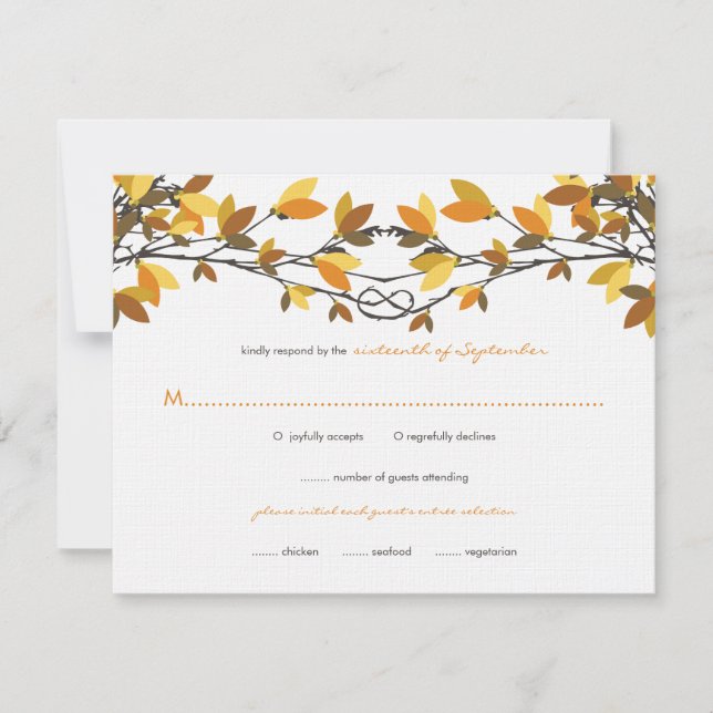 Otoño Árboles de amor nudos Boda Tarjeta RSVP (Anverso)