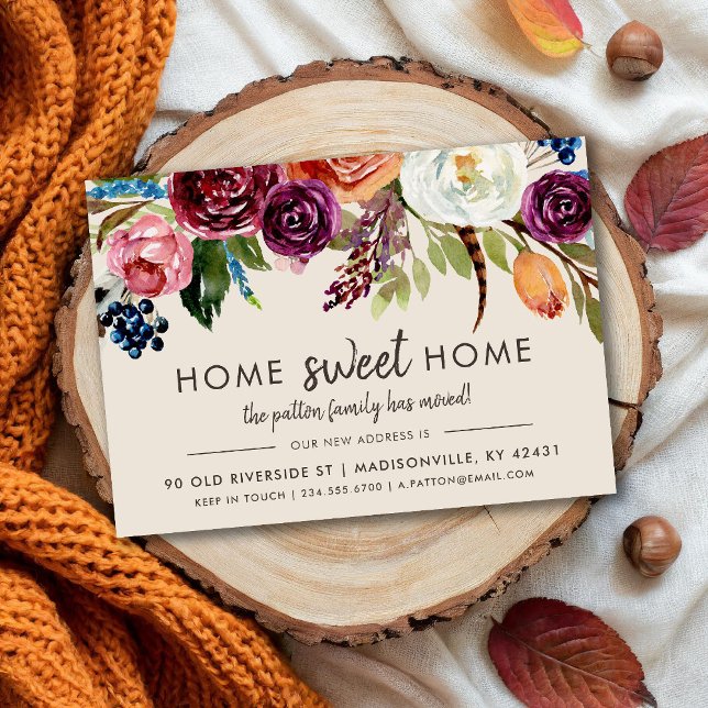Otoño Boho florece nueva dirección Invitación en m (Subido por el creador)