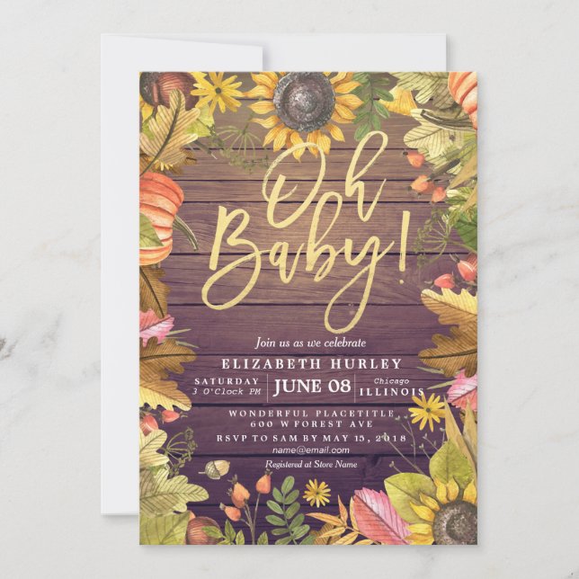 Otoño Cae Maple deja tarjetas Baby Shower de calab (Anverso)