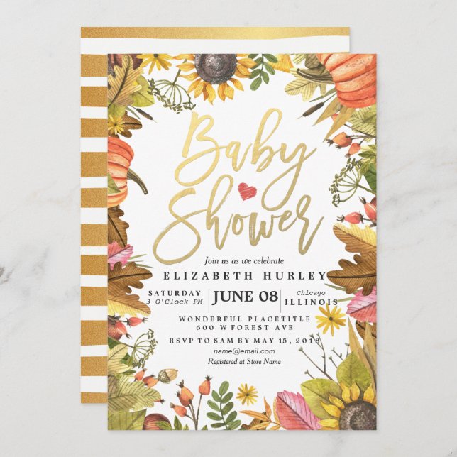 Otoño Cae Maple deja tarjetas Baby Shower de calab (Anverso / Reverso)