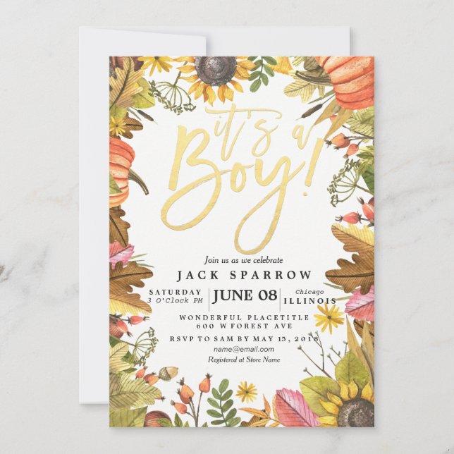 Otoño Cae Maple deja tarjetas Baby Shower de calab (Anverso)