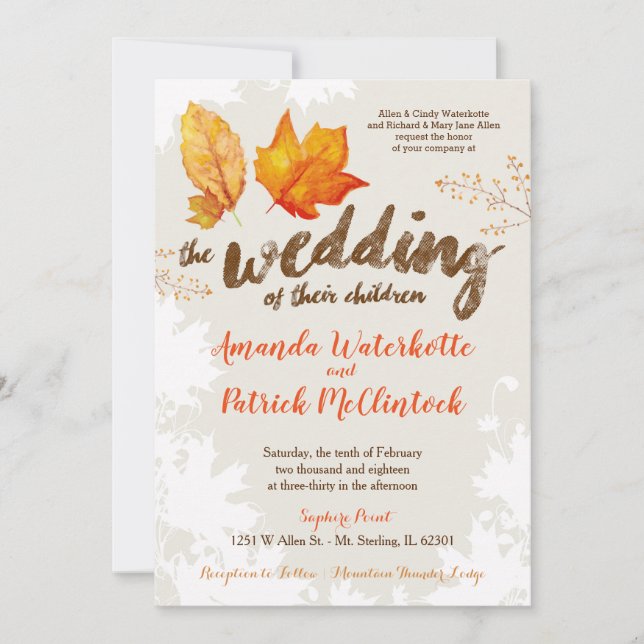Otoño Cae Sale Invitación a la Boda Acuática (Anverso)