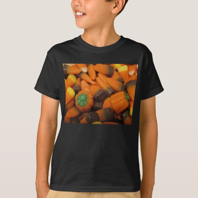 Otoño Candy Corn Niños Camiseta Oscura (Anverso)