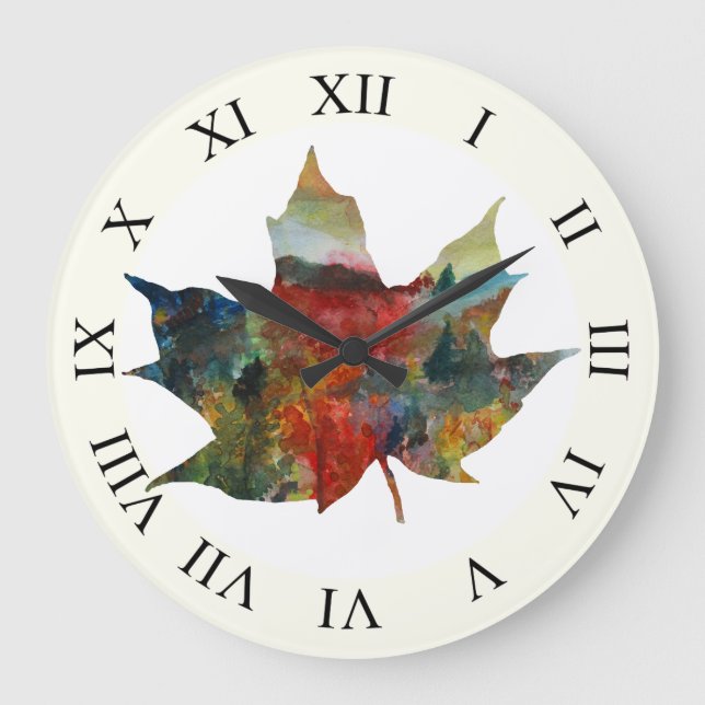 Otoño Colorido, Reloj de Pared de Arte de Hoja (Anverso)