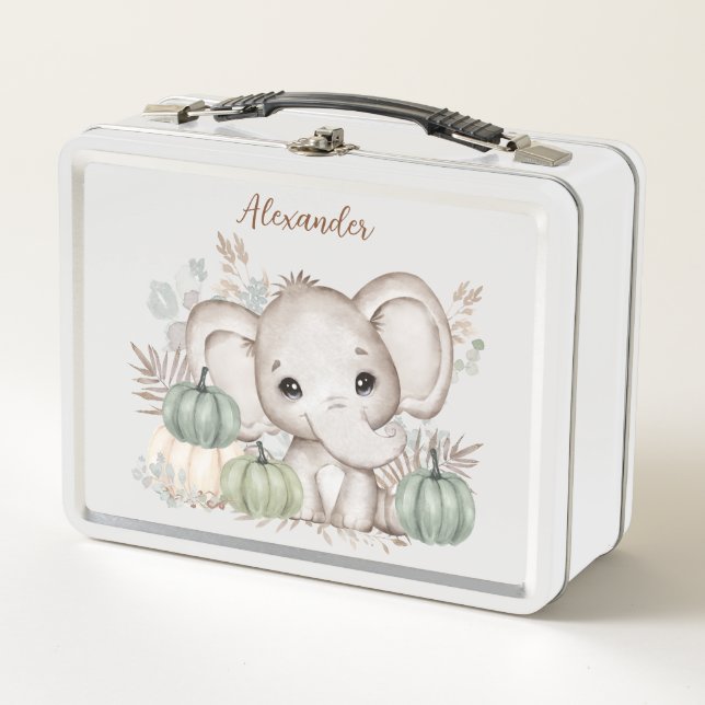 Otoño Cute Elephant Caja Metalizado de almuerzo (Anverso)