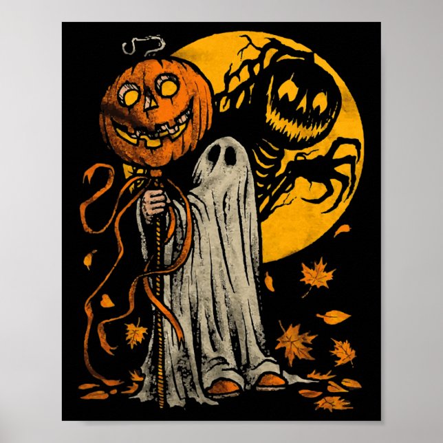 Otoño de la calabaza de Halloween deja arte gráfic (Frente)