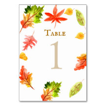 Otoño de otoño hojas boda número de tabla tarjeta