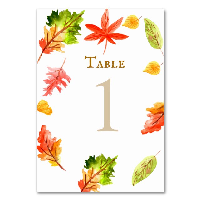 Otoño de otoño hojas boda número de tabla tarjeta (Anverso)