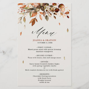 otoño deja el menú rústico de boda rural