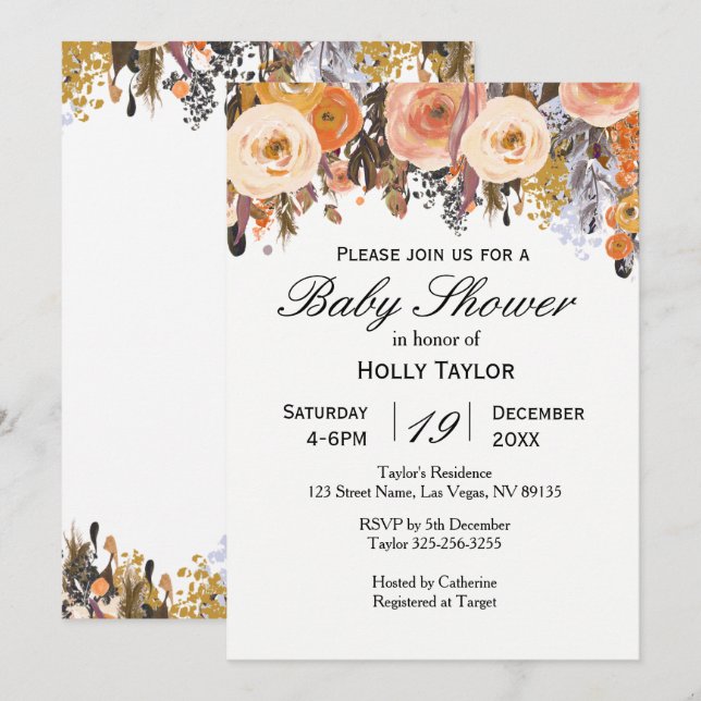 Otoño deja la invitación a Baby Shower (Anverso / Reverso)
