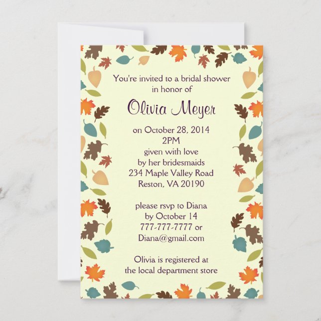 Otoño deja la invitación a la ducha de novia (Anverso)