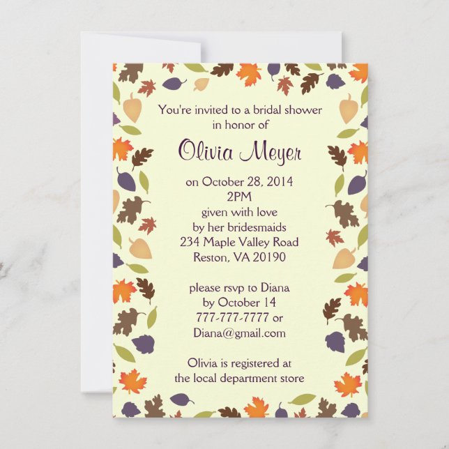 Otoño deja la invitación a la ducha de novia (Anverso)