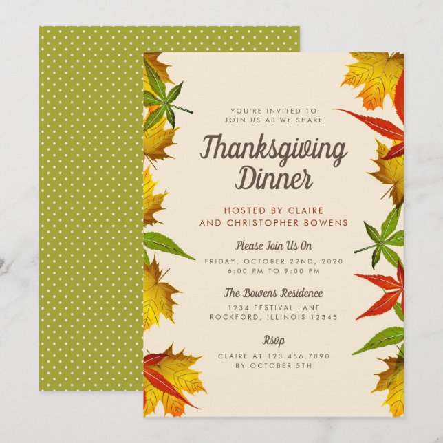 Otoño deja la invitación a la fiesta de Acción de  (Anverso / Reverso)