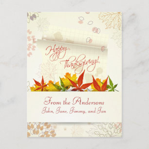 Otoño deja la tarjeta postal de acción de gracias 