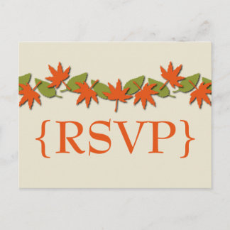 Otoño deja la tarjeta postal RSVP de borde, Naranj