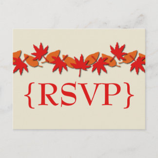Otoño deja la tarjeta postal RSVP de borde, roja/N