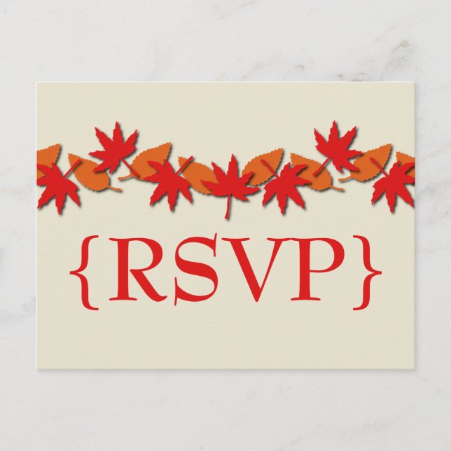 Otoño deja la tarjeta postal RSVP de borde, roja/N (Anverso)