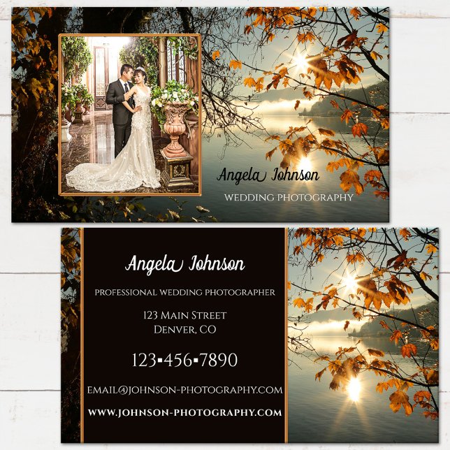 Otoño deja tu tarjeta de presentación de fotos (Autumn leaves business card featuring your own photo - wedding photographer)