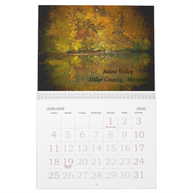 Otoño del calendario en el Ozarks (Jan 2026)